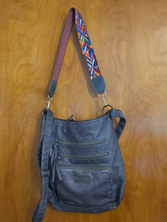 Stone & Co. Handbags - Stone & Co. Gray Crossbody Bag with Colorful Woven Strap